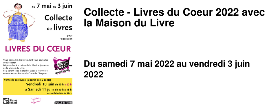 Collecte - Livres du Coeur 2022 avec la Maison du Livre