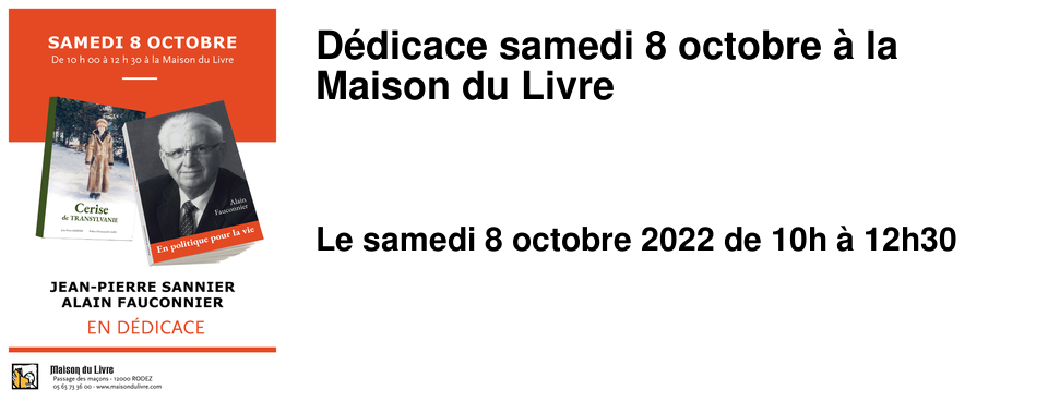 D�dicace samedi 8 octobre � la Maison du Livre