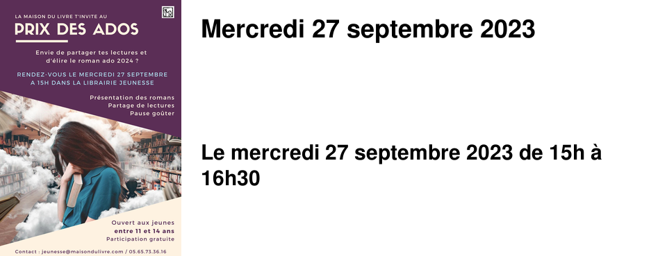 Mercredi 27 septembre 2023