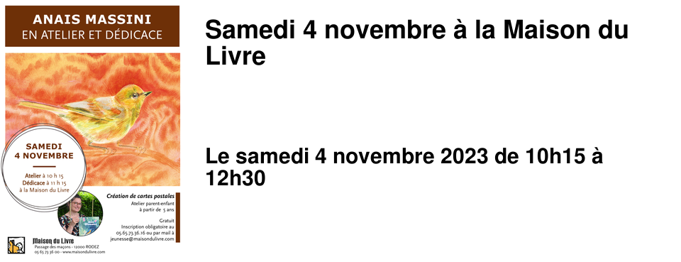 Samedi 4 novembre � la Maison du Livre