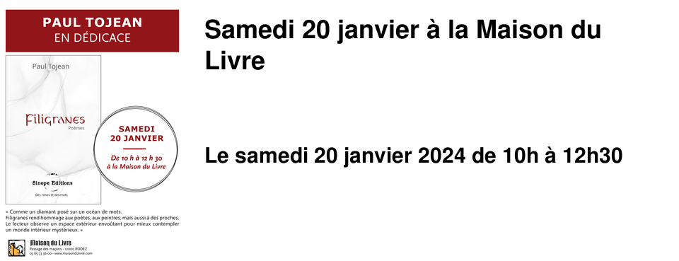 Samedi 20 janvier � la Maison du Livre